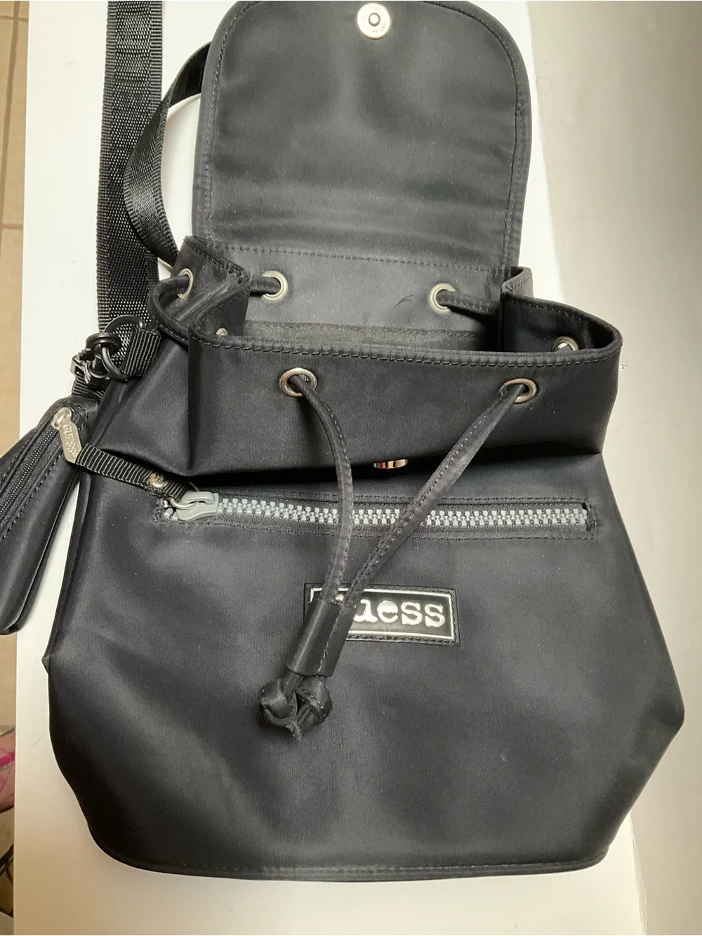 Vintage 90’s Y2K GUESS Black Drawstring Small Mini Backpack Bag Handbag